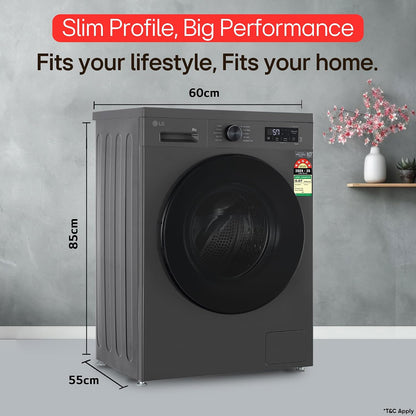 LG 8 kg 5 Star, Inverter Direct Drive Technology, Wi-Fi Enabled, 6 Motion DD, Steam Fully Automatic Front Load with In-built Heater Grey, Black (FHB1208Z4M)