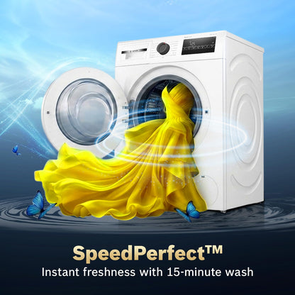 Bosch 8 kg 5 Star Front Load Fully-Automatic Washing Machine, AI ActiveWater, 15 Wash Programs, Removes 99.9% Germs with Steam, No Tangle or Wrinkle,White, WAJ28260IN