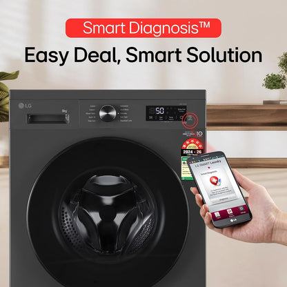 LG 8 kg 5 Star, Inverter Direct Drive Technology, Wi-Fi Enabled, 6 Motion DD, Steam Fully Automatic Front Load with In-built Heater Grey, Black (FHB1208Z4M)