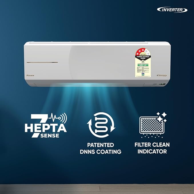 Daikin 1.8 Ton 3 Star Hot & Cold Inverter Split AC with Copper Condenser, PM 2.5 Filter, FTHT60XV16, White