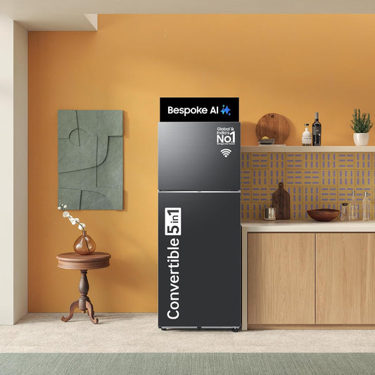 Samsung 350 L, 3 Star, Convertible 5-in-1, Digital Inverter, Frost Free Double Door, WiFi Enabled Bespoke AI Refrigerator (RT38DG5A4DBXHL, Luxe Black)