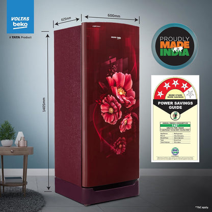 Godrej 185L 4 Star Single Door Refrigerator with 24 Days Farm Freshness, Jumbo Vegetable Tray, Dry Storage Drawer, Advanced Inverter Technology & 5 Years Warranty (RD 195DN TDI MY WN, Mystic Wine)
