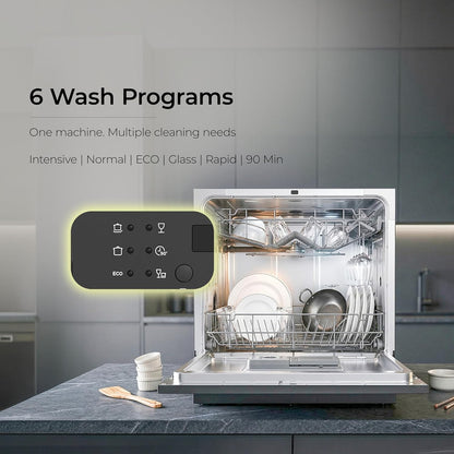Midea 8 Place Setting Countertop Dishwasher, 6 Wash Programs, Intensive Wash, Water Efficient (Portable Table Top, Compact Design, Suitable for Indian Utensils, Small Family Use)