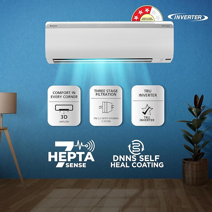 Daikin 1.5 Ton 3 Star Split Inverter AC (GTKC48UV16W,RKCG48UV16W WITHOUT KIT