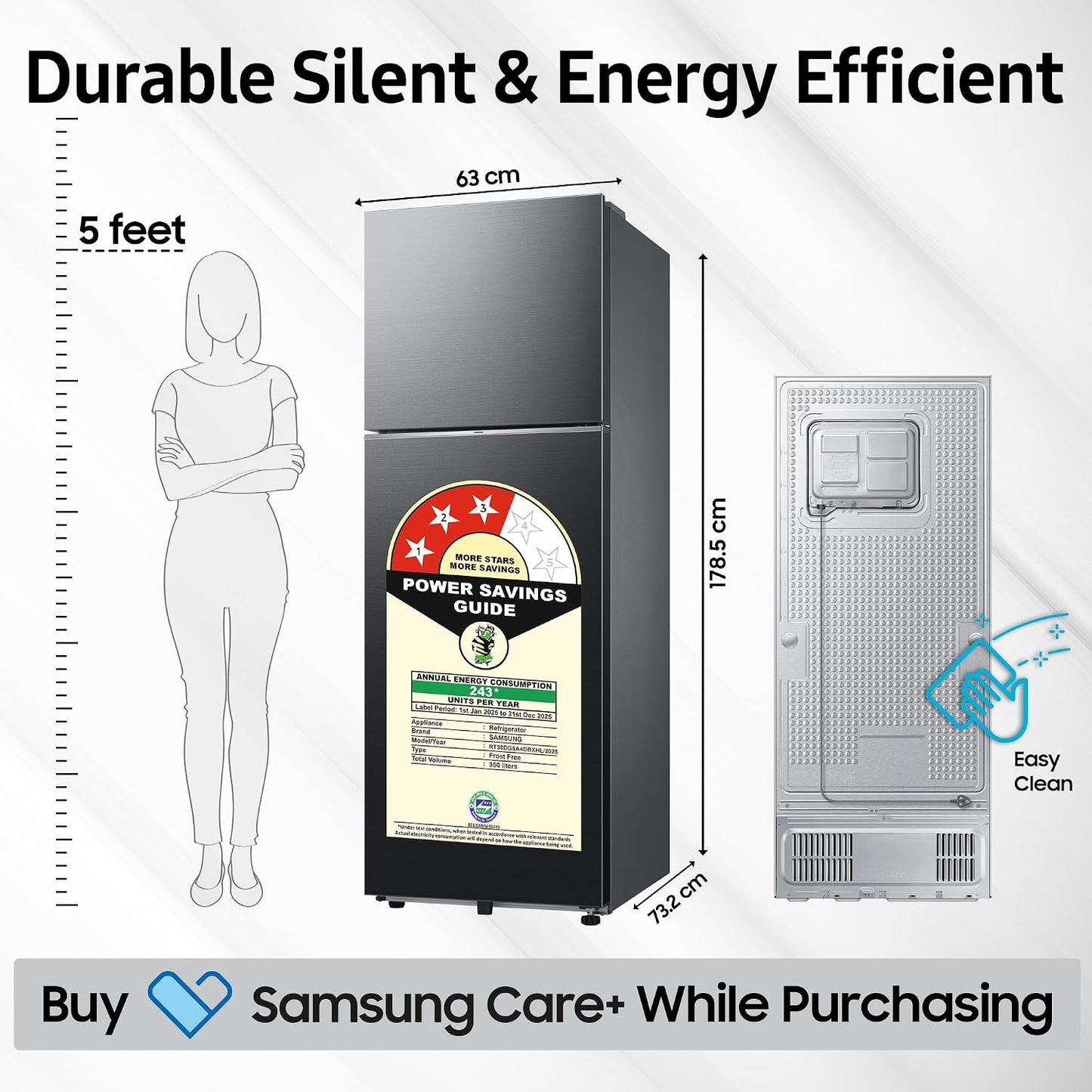 Samsung 350 L, 3 Star, Convertible 5-in-1, Digital Inverter, Frost Free Double Door, WiFi Enabled Bespoke AI Refrigerator (RT38DG5A4DBXHL, Luxe Black)