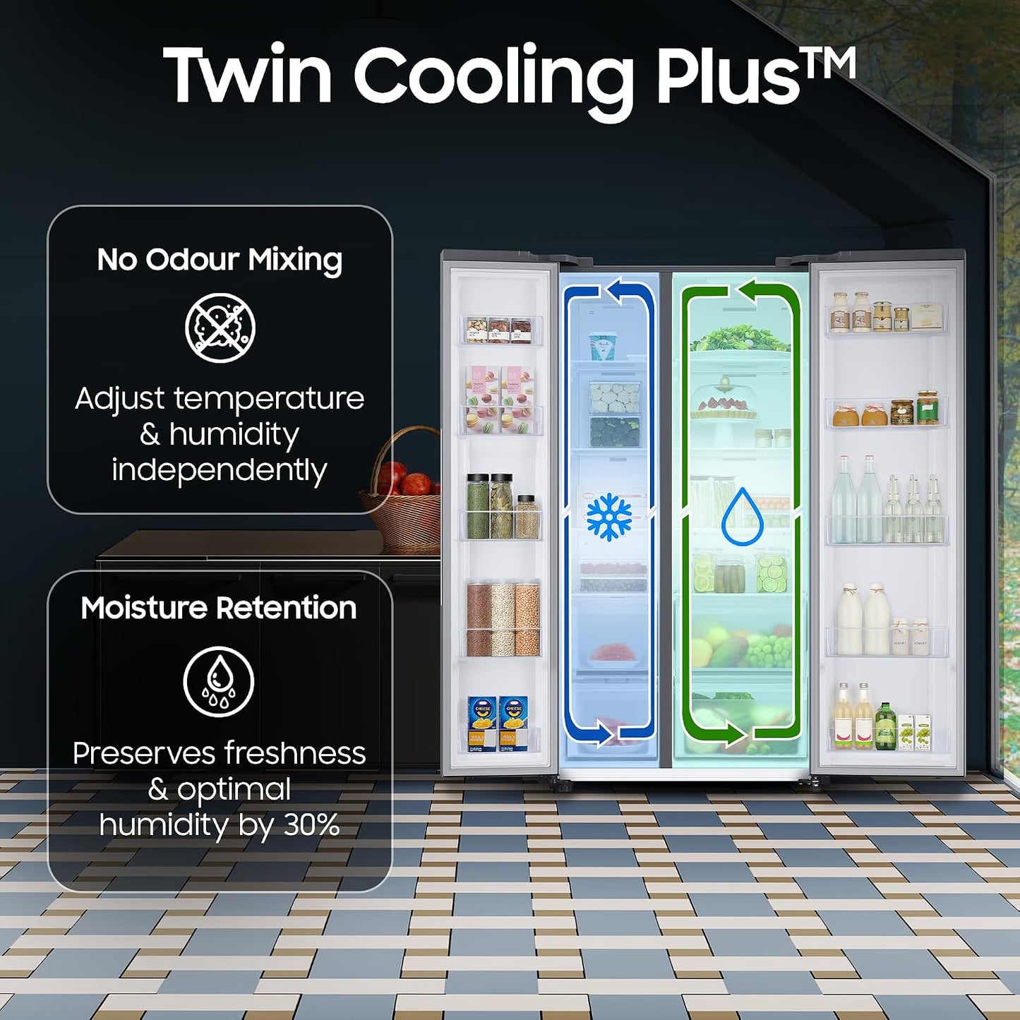 Samsung 653 L, 3 Star, Frost Free, Double Door, Convertible 5-in-1 Digital Inverter, Side By Side AI Enabled Smart Refrigerator with WiFi (RS76CG8003S9HL, Silver, Refined Inox)