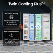 Samsung 653 L, 3 Star, Frost Free, Double Door, Convertible 5-in-1 Digital Inverter, Side By Side AI Enabled Smart Refrigerator with WiFi (RS76CG8003S9HL, Silver, Refined Inox)