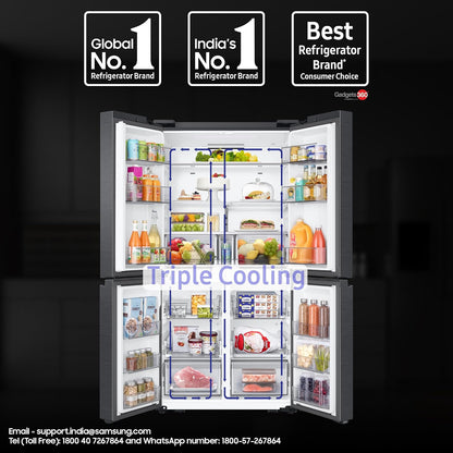 Samsung Smart Choice 650 L, Convertible, Digital Inverter, Frost Free, French Door Refrigerator (RF65DG90BDSGTL, Black, Black Caviar)