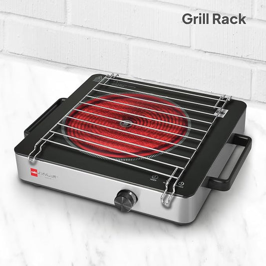 Cello Trion Infrared Cooktop 2200 Watts, Red | Multi Optins Feather Touch Panel, Radiant Heating Technology | Compatible with Aluminum & Stainless Steel, Hard Anodised Cookware & Grill Grate
