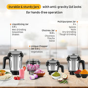 Atomberg Yulia 750 Watt Mixer Grinder | 4 Multipurpose Jars including Chopper Jar | Coarse Mode for Silbatta-like Textures | Powerful Intelligent Motor | Advanced Safety Features | Gloss Black
