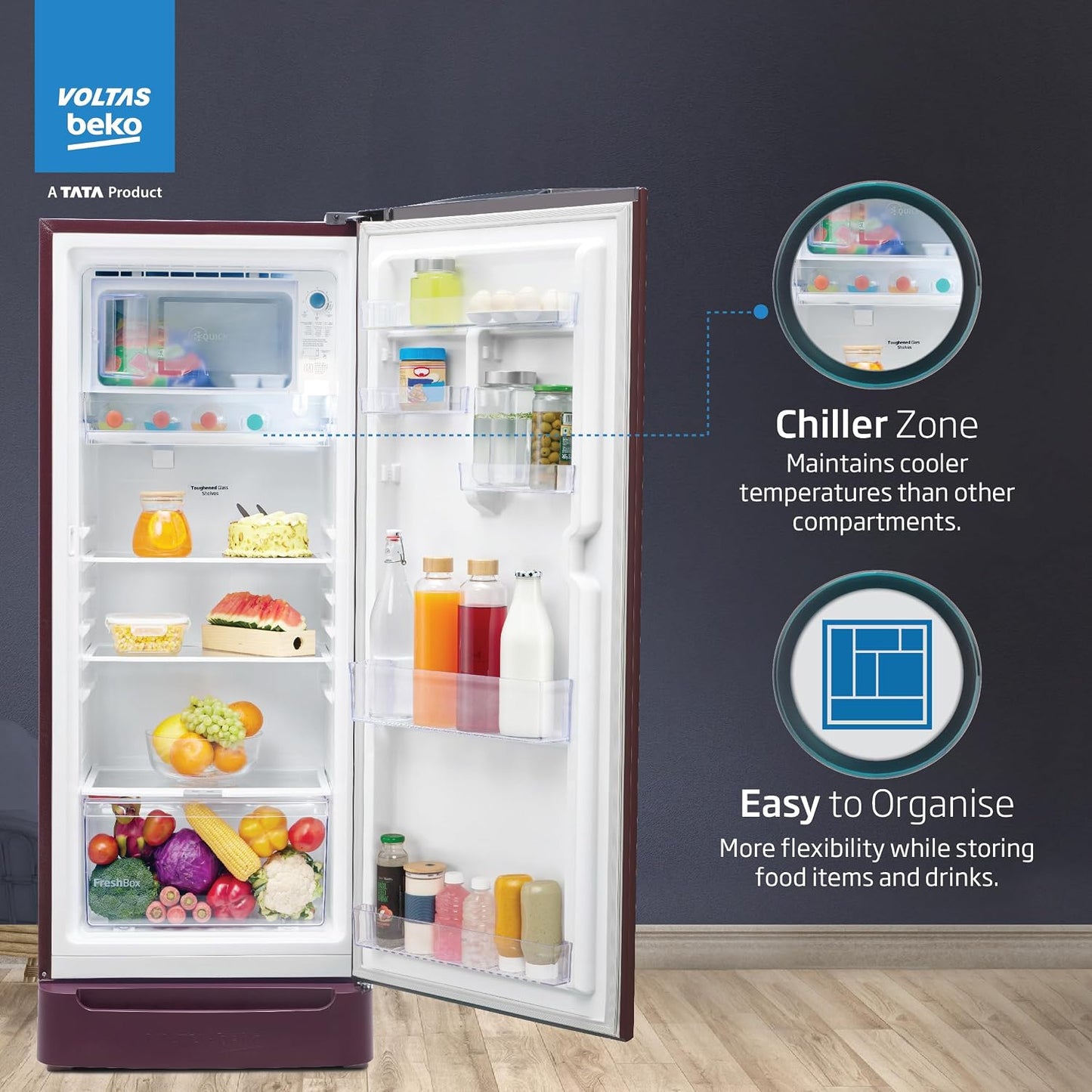 Voltas Beko 183 L Direct Cool Single Door 4 Star Refrigerator with Base Drawer (Dark Grey, RDC215B/W0DGR0M0B00GO)