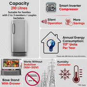 LG 210 L, 5 Star, Smart Inverter, Direct Cool Single Door Refrigerator (GLD2256ZAPZ, Shiny Steel, Fit Max Chiller Tray, Base stand with Drawer & Runs on Home Inverter)
