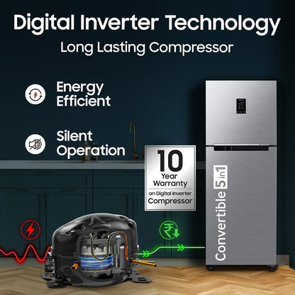 Samsung 301 L Frost Free Double Door 2 Star Refrigerator with Convertible 5-in-1, Digital Inverter, Digital Display, 2026 Model (REFINED INOX, RT31H4522S9/HL)