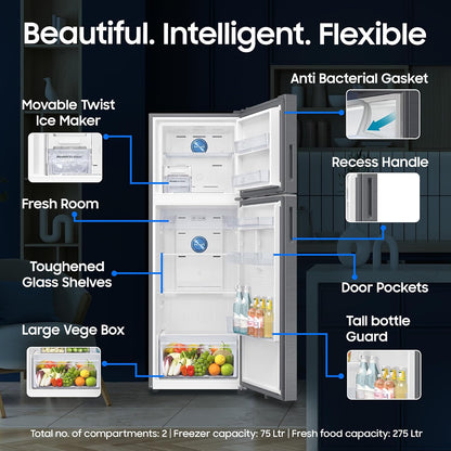 Samsung 350 L, 3 Star, Convertible 5-in-1, Digital Inverter, Frost Free Double Door, WiFi Bespoke AI Refrigerator (RT38HG5A23S8HL, Silver, Elegant Inox, 2026 Model)
