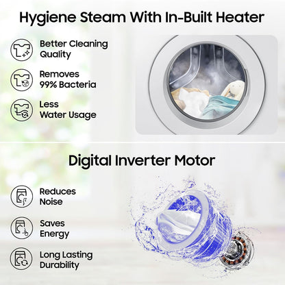 SAMSUNG 8 kg 5 Star Inverter Fully Automatic Front Load Washing Machine (WW80T4040CE1TL, Diamond Drum, White)