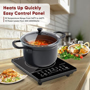 CADLEC CookXpert 2000W Induction Cooktop for Kitchen | Fast Heating, Feather Touch Control, 8 Preset Menus, LED Display, Auto Cut-Off & Overheat Protection | BIS Approved, 2-Year Warranty | Black