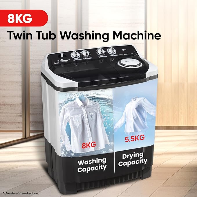 LG 8Kg Semi Automatic Washing Machine, Roller Jet Pulsator + Soak, Full Dark Blue, 5 Star MODEL  P8015SBAZ