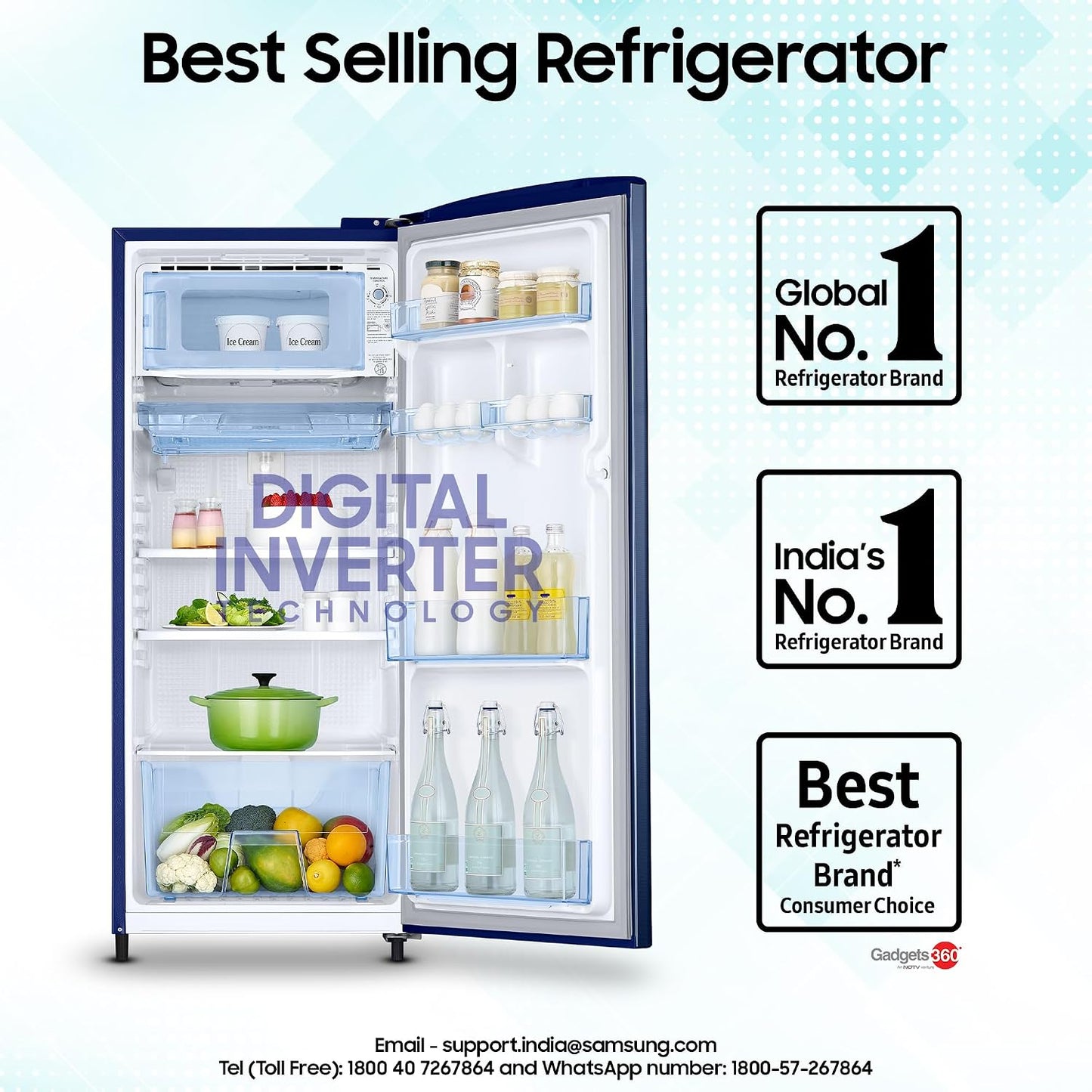 Samsung 183 L Direct Cool Single Door 4 Star Refrigerator with Digital Inverter (Camellia Blue, RR20C1724CU/HL)