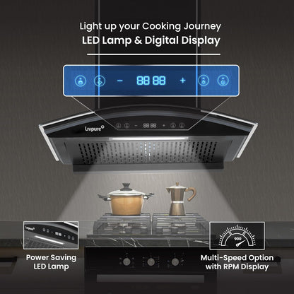Livpure ETERNA-BLDC-60-FL-HAC 1600 CMH 60 cm Auto Clean Chimney (Wall Mounted, Black)