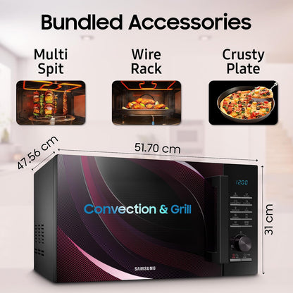 Samsung 28 L Slim Fry, Sensor Cook and Multi Spit Convection Microwave Oven (MC28A5145VR/TL, Black and Pattern, Ceramic Enamel Cavity with 10 Year Warranty