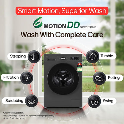 LG 8 kg 5 Star, Inverter Direct Drive Technology, Wi-Fi Enabled, 6 Motion DD, Steam Fully Automatic Front Load with In-built Heater Grey, Black (FHB1208Z4M)
