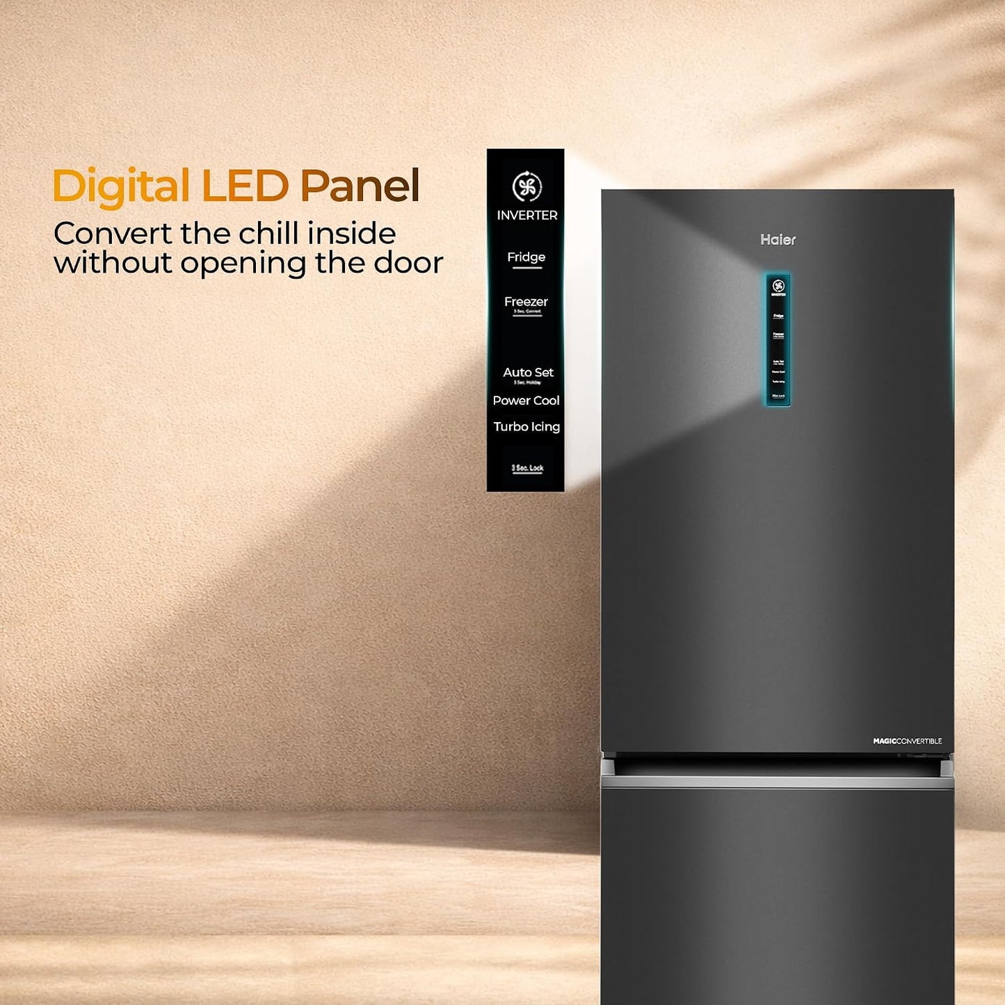 Haier 325 L 2 Star Frost Free Triple Inverter Double Door Bottom Mount Refrigerator, Digital Touch Display & 2X Bigger Fresh Storage (HEB-332GBA-P, GE Black, 14 In 1 Convertible Modes, 2026 Model)