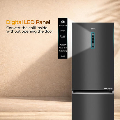 Haier 325 L 2 Star Frost Free Triple Inverter Double Door Bottom Mount Refrigerator, Digital Touch Display & 2X Bigger Fresh Storage (HEB-332GBA-P, GE Black, 14 In 1 Convertible Modes, 2026 Model)