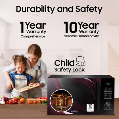 Samsung 28 L Slim Fry, Sensor Cook and Multi Spit Convection Microwave Oven (MC28A5145VR/TL, Black and Pattern, Ceramic Enamel Cavity with 10 Year Warranty
