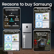 Samsung 301 L Frost Free Double Door 2 Star Refrigerator with Convertible 5-in-1, Digital Inverter, Digital Display, 2026 Model (REFINED INOX, RT31H4522S9/HL)