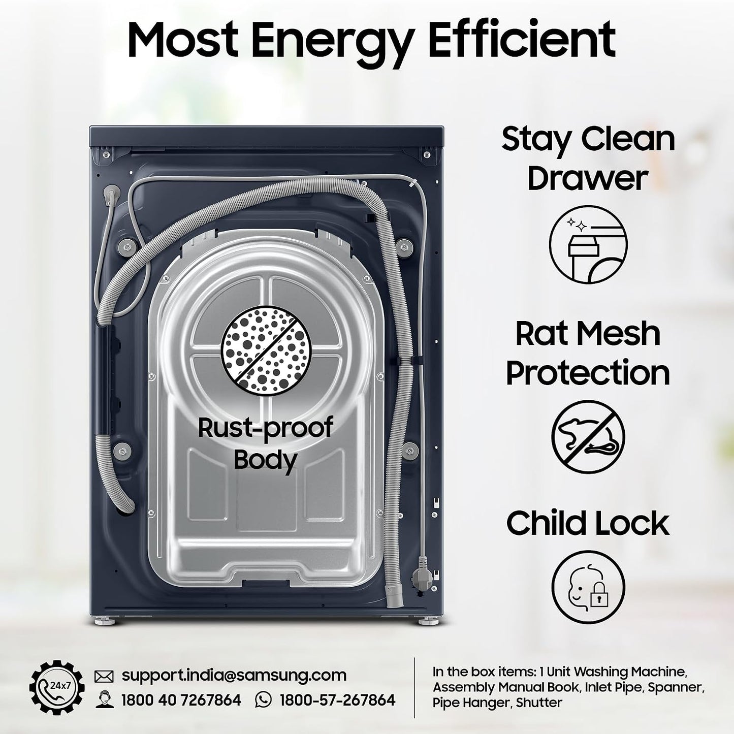 Samsung 12 kg, 5 Star, AI Control, Super Speed, Wi-Fi, Hygiene Steam with Inbuilt Heater, Digital Inverter, Fully-Automatic Front Load Washing Machine (WW12DB8B54GSTL, Navy)