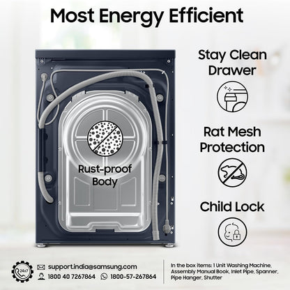 Samsung 12 kg, 5 Star, AI Control, Super Speed, Wi-Fi, Hygiene Steam with Inbuilt Heater, Digital Inverter, Fully-Automatic Front Load Washing Machine (WW12DB8B54GSTL, Navy)