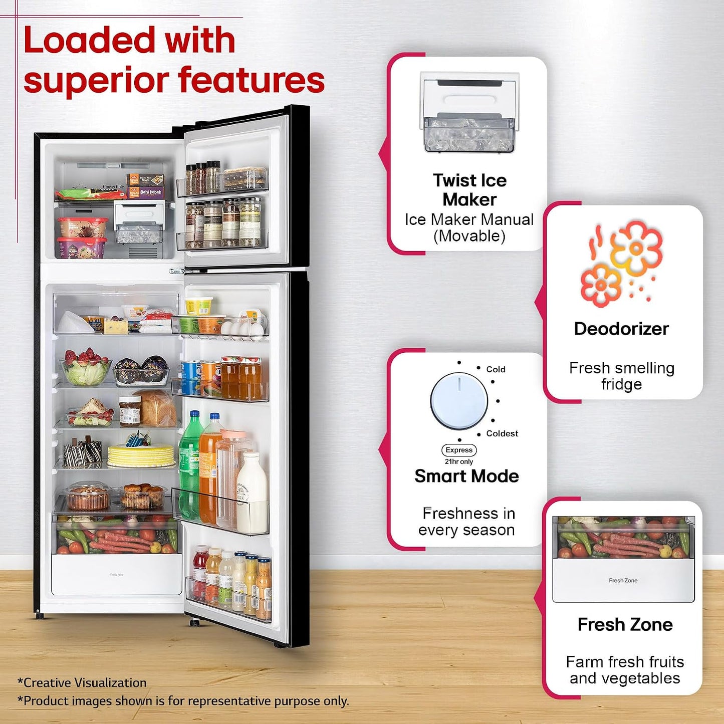 LG 276 L, 2 Star, Smart Inverter, Smart & Dairy Mode, Frost-Free Double Door Convertible Refrigerator (GLT2826XWOB, Onyx Black, Multi Air Flow & Convertible Space for More Storage, 2026 Model)