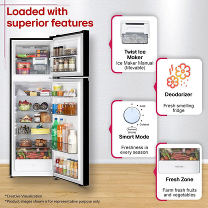 LG 276 L, 2 Star, Smart Inverter, Smart & Dairy Mode, Frost-Free Double Door Convertible Refrigerator (GLT2826XWOB, Onyx Black, Multi Air Flow & Convertible Space for More Storage, 2026 Model)