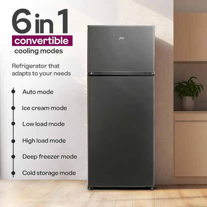 Godrej 244 L 4 Star 5 Years Comprehensive Warranty | AI Powered | Convertible Freezer 6-In-1 Inverter Frost Free Double Door Refrigerator RT EONVALOR 280D RCIF FS ST, Fossil Steel