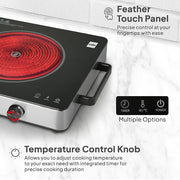 Cello Trion Infrared Cooktop 2200 Watts, Red | Multi Optins Feather Touch Panel, Radiant Heating Technology | Compatible with Aluminum & Stainless Steel, Hard Anodised Cookware & Grill Grate
