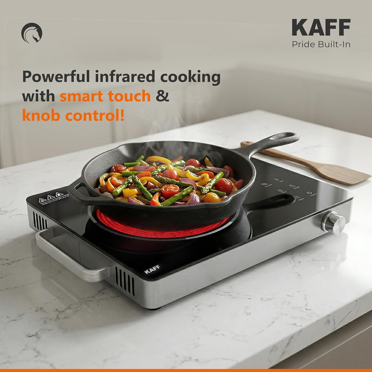 Kaff 2200W Electric Infrared Cooktop Stove | High Gloss Glass Finish | Digital Display | 4 Preset Cooking Modes | Touch Control | SS Finish | Infrared Induction/Hot PLate