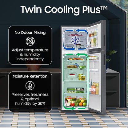 Samsung 350 L, 3 Star, Convertible 5-in-1, Digital Inverter, Frost Free Double Door, WiFi Bespoke AI Refrigerator (RT38HG5A23S8HL, Silver, Elegant Inox, 2026 Model)