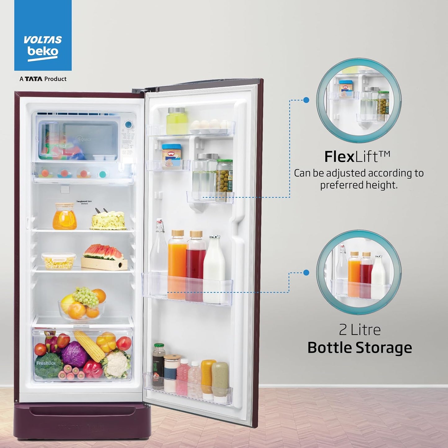 Voltas Beko 183 L Direct Cool Single Door 4 Star Refrigerator with Base Drawer (Dark Grey, RDC215B/W0DGR0M0B00GO)