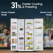 Samsung 653 L, 3 Star, Frost Free, Double Door, Convertible 5-in-1 Digital Inverter, Side By Side AI Enabled Smart Refrigerator with WiFi (RS76CG8003S9HL, Silver, Refined Inox)