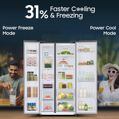 Samsung 653 L, 3 Star, Frost Free, Double Door, Convertible 5-in-1 Digital Inverter, Side By Side AI Enabled Smart Refrigerator with WiFi (RS76CG8003S9HL, Silver, Refined Inox)