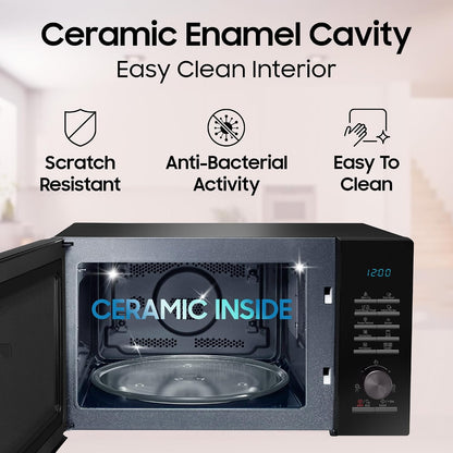 Samsung 28 L Slim Fry, Sensor Cook and Multi Spit Convection Microwave Oven (MC28A5145VR/TL, Black and Pattern, Ceramic Enamel Cavity with 10 Year Warranty