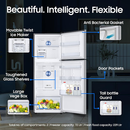 Samsung 301 L Frost Free Double Door 2 Star Refrigerator with Convertible 5-in-1, Digital Inverter, Digital Display, 2026 Model (REFINED INOX, RT31H4522S9/HL)