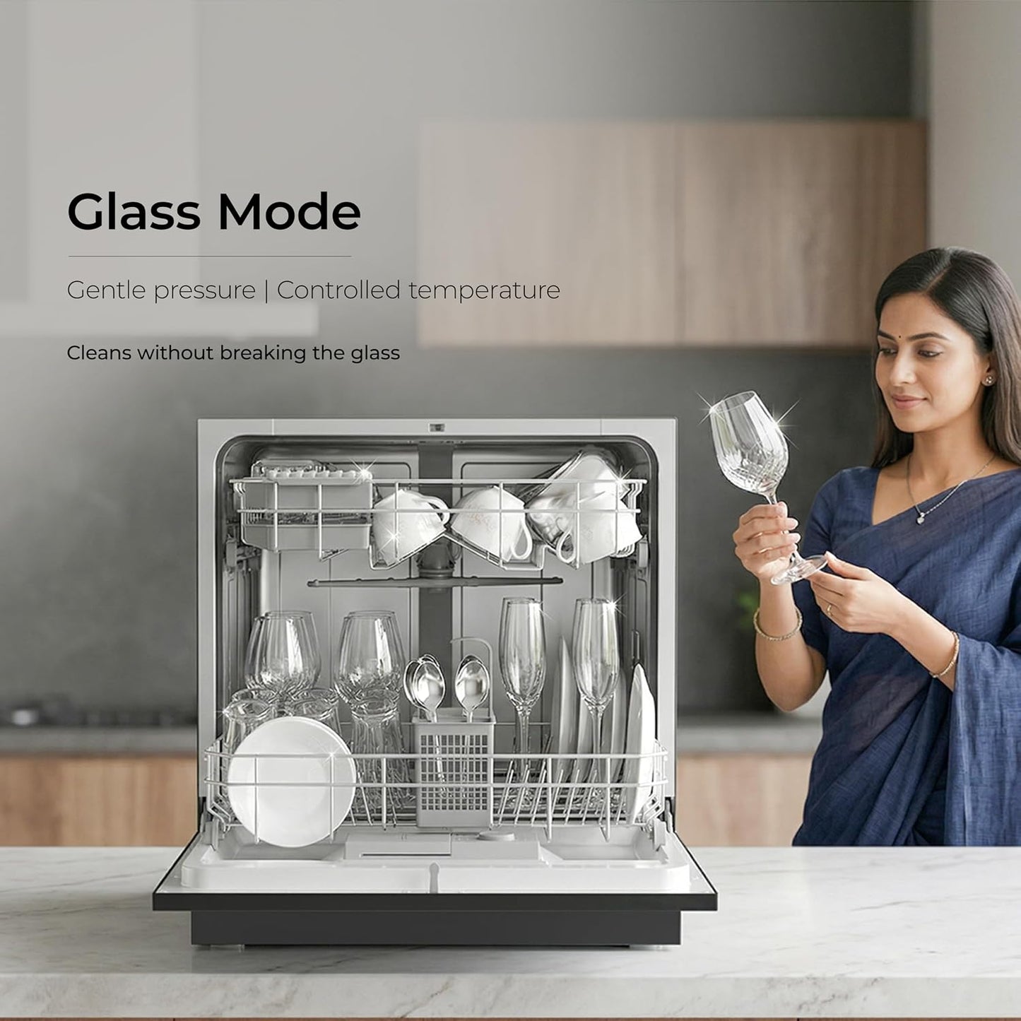 Midea 8 Place Setting Countertop Dishwasher, 6 Wash Programs, Intensive Wash, Water Efficient (Portable Table Top, Compact Design, Suitable for Indian Utensils, Small Family Use)