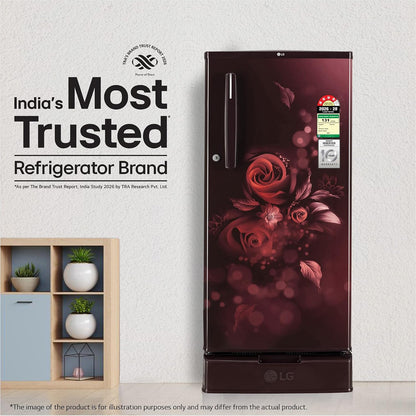 LG 185 L, 4 Star, Smart Inverter, Direct Cool Single Door Refrigerator (GLD1945ZOSE, Scarlet Euphoria, Base stand with Drawer)
