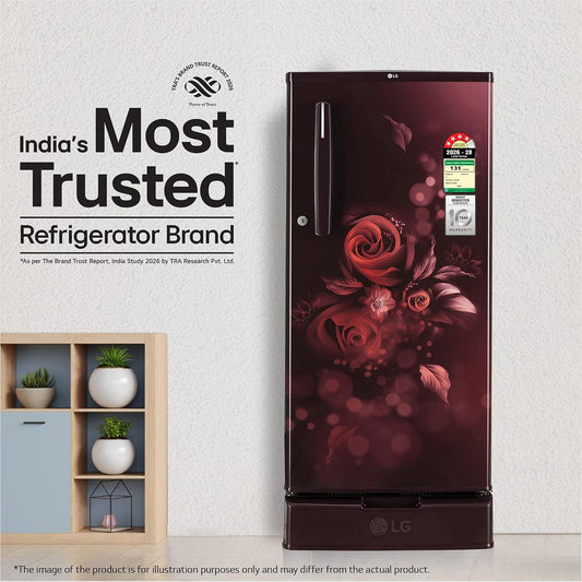 LG 185 L, 4 Star, Smart Inverter, Direct Cool Single Door Refrigerator (GLD1945ZOSE, Scarlet Euphoria, Base stand with Drawer)