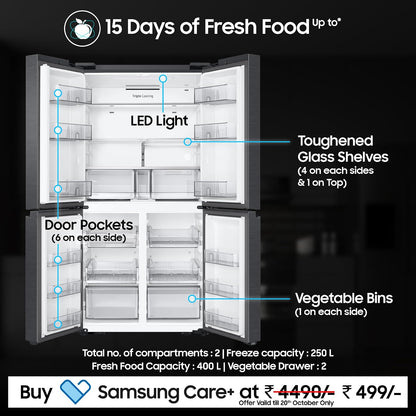 Samsung Smart Choice 650 L, Convertible, Digital Inverter, Frost Free, French Door Refrigerator (RF65DG90BDSGTL, Black, Black Caviar)