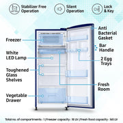 Samsung 183 L Direct Cool Single Door 4 Star Refrigerator with Digital Inverter (Camellia Blue, RR20C1724CU/HL)