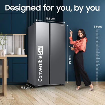 Samsung 653 L, 3 Star, Frost Free, Double Door, Convertible 5-in-1 Digital Inverter, Side By Side AI Enabled Smart Refrigerator with WiFi (RS76CG8003S9HL, Silver, Refined Inox)