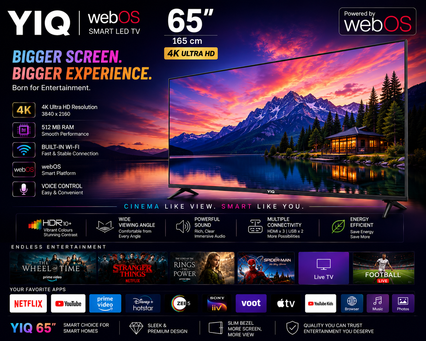 YIQ 65" WebOS Smart 4K LED TV