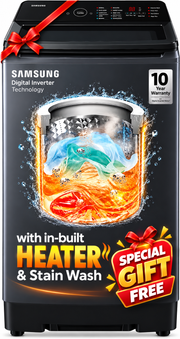 Samsung 8 kg 5 Star, Hygiene Steam, Ecobubble, Quick Wash, Soft Closing Door, Digital Inverter,Stainwash, Deep Charcoal Fully Automatic Top Load with In-built Heater Black (WA40F08H2CTL)